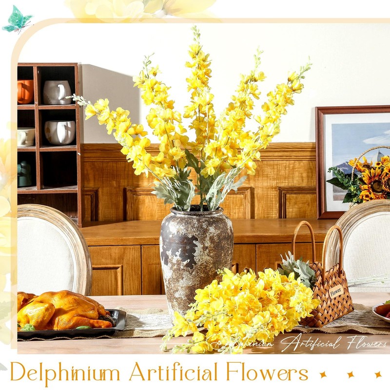 Thiccywoov 12 Pcs Delphinium Artificial Flowers 33.5 Long Stem Lifelike Faux gallery