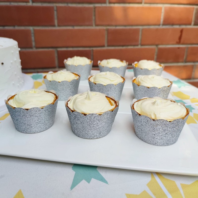 Silver Glitter Scalloped Cupcake Wrappers Wedding Birthday Cake 24 Pack gallery