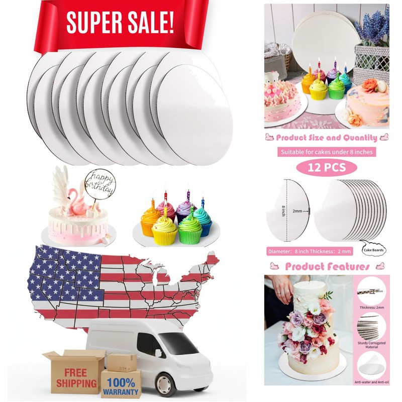 Sturdy 8-Inch Cake Boards Set – 12 Pcs Food-Grade for Desserts & Crafts