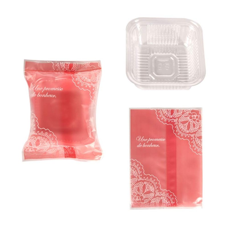 50g Pink Lace Moon Cake Plastic Bags Hot Seal Cookie Candy Bag With Trays 100…