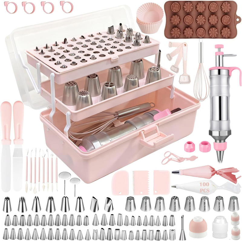 208 PCS Cake Decorating Kit,Baking Supplies with Dessert Decorating Syringe Set,