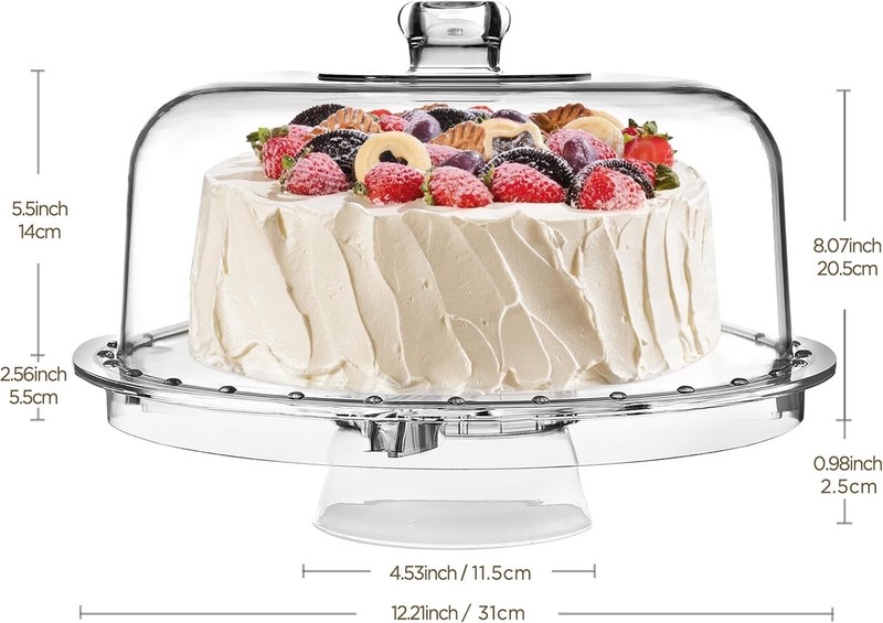 Cake Stand W/ Acrylic Dome Cover 12.2" Multifunctional Serving Cookie Platter gallery