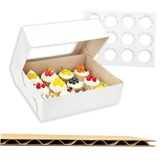 Jotique 12 Count Sturdy Corrugated Cupcake 13.25x10.25x4 inch 12pack-white