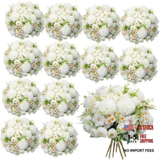 Peonies Artificial Flowers Faux Roses Silk Flowers Hydrangea 12 Pure White