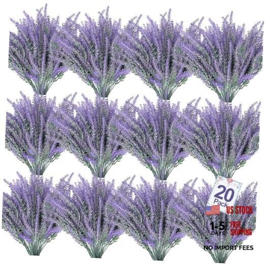 Artificial Lavender Flowers for Outdoors Summer 20 Bundles Gray Purple