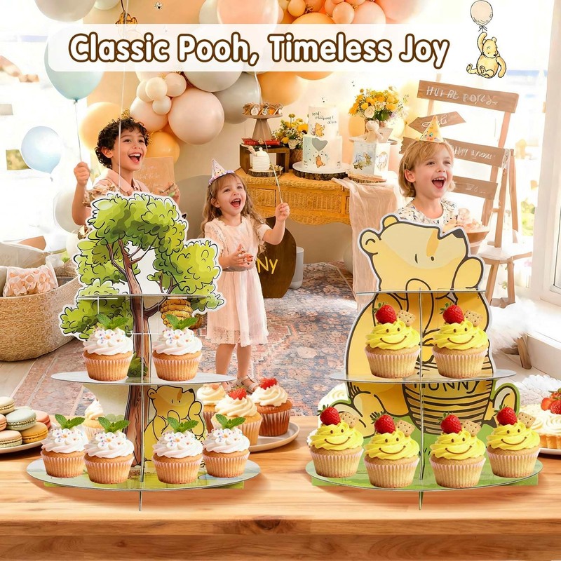 2Pcs Classic Winnie Bear Baby Shower Birthday Decorations Cupcake Stands, Neu... gallery
