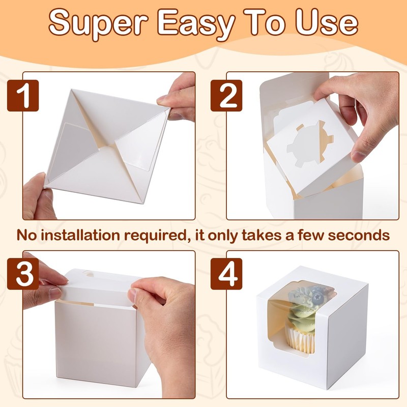 28PCS Cupcake Boxes, Individual Cupcake Containers with Window, Food Cupcake ... gallery