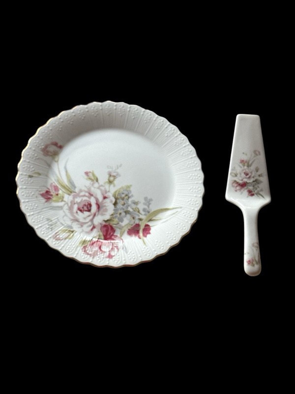 Vintage - Andrea by Sadek Victorian Rose Porcelain Cake Plate with Server gallery