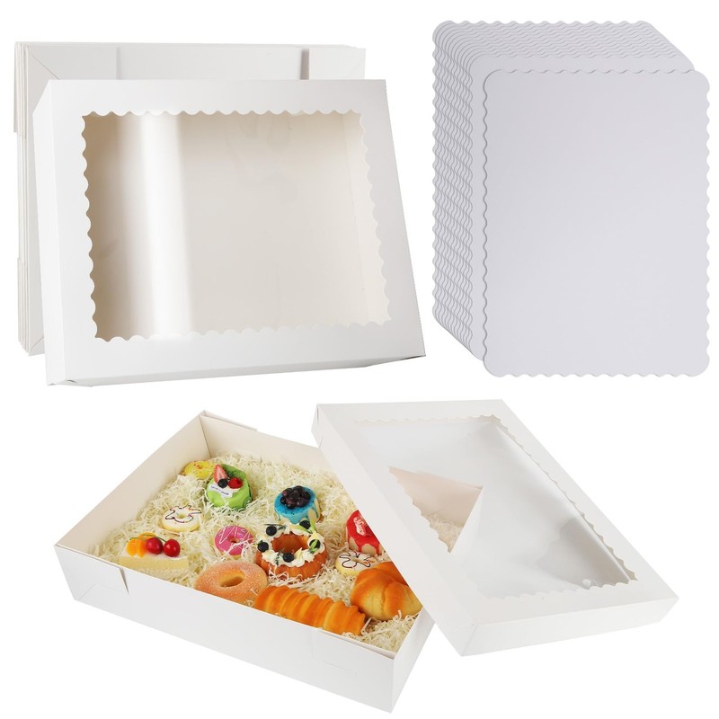 12 Sets 14x10x4in White Bakery Boxes Half Sheet Cake Boxes with Board, Large …