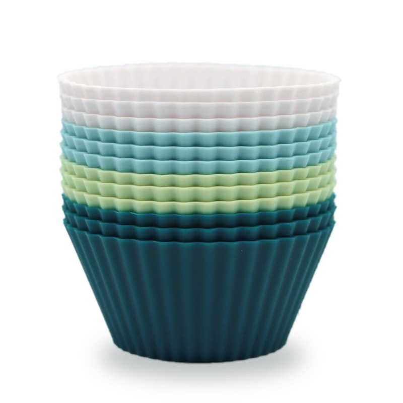 12 Reusable Silicone Baking Cups, Dishwasher Safe Muffin Liners, Multicolor