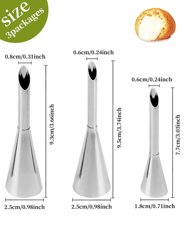 3Pcs Cream Icing Piping Nozzle Tips,Stainless Steel Long Cream Puff Nozzle De... gallery