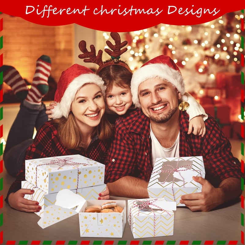 30 PCS 4x4x2.5 Inch White Christmas Bakery Cookie Box Window Dessert Gift gallery