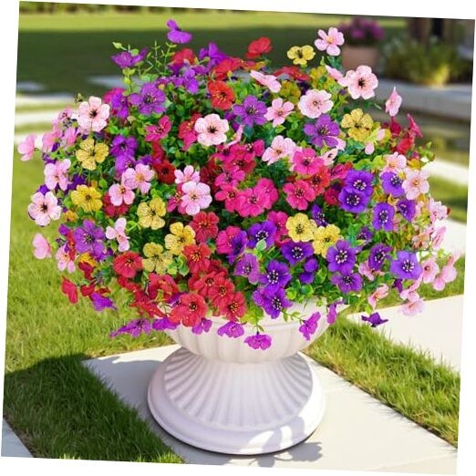 Artificial Faux Flowers Plants for Outdoors Outside Spring Summer 6 Multicolor