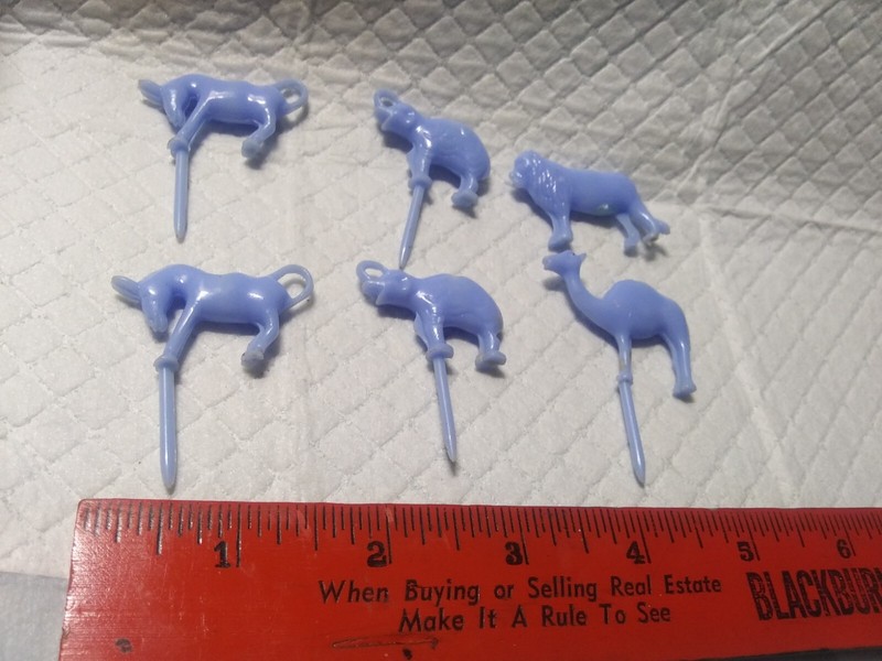 6 Vintage Blue Animals Cake Toppers with Candle Holders