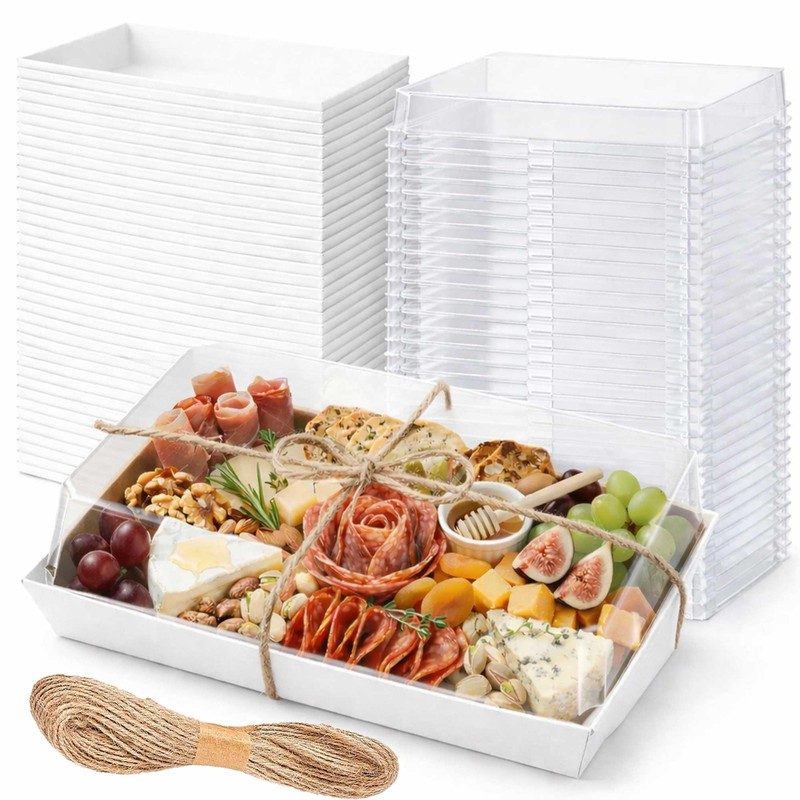 50 Pack 10×6 Inches Large Charcuterie Boxes with Clear Lids – Individual To G…