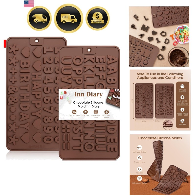 Silicone Letter Mold and Number Chocolate Molds with Happy Birthday Cake Deco…