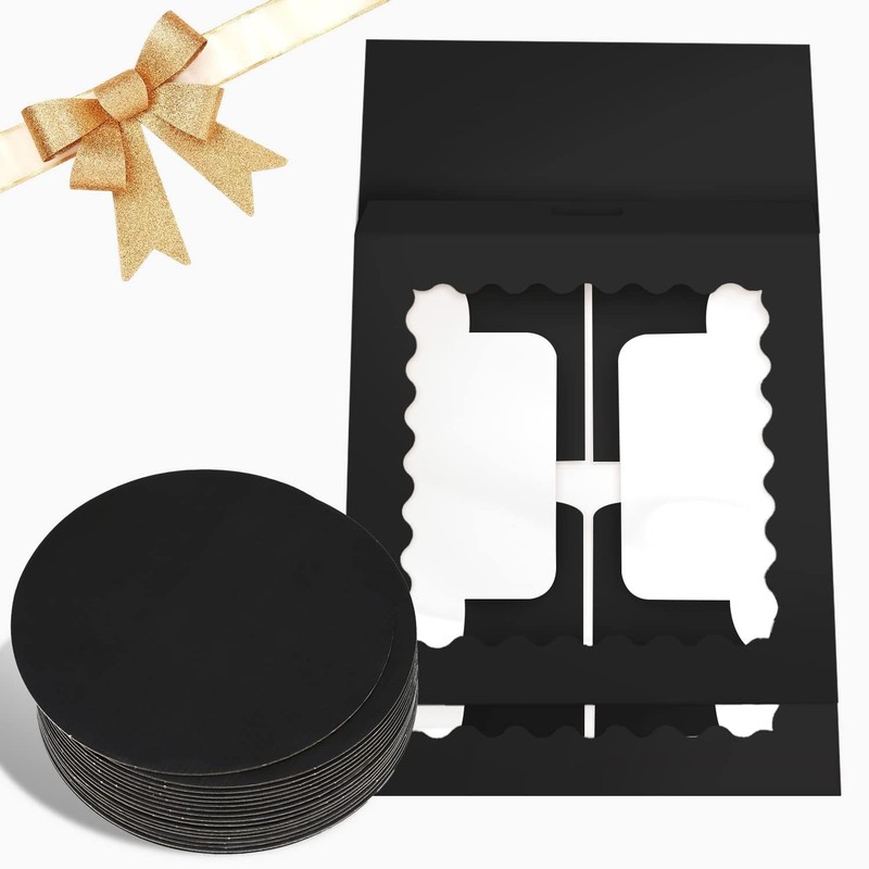 Black Cake Boxes 18-Pack 8x8x5 Inches with Window and 18 Cake Boards gallery
