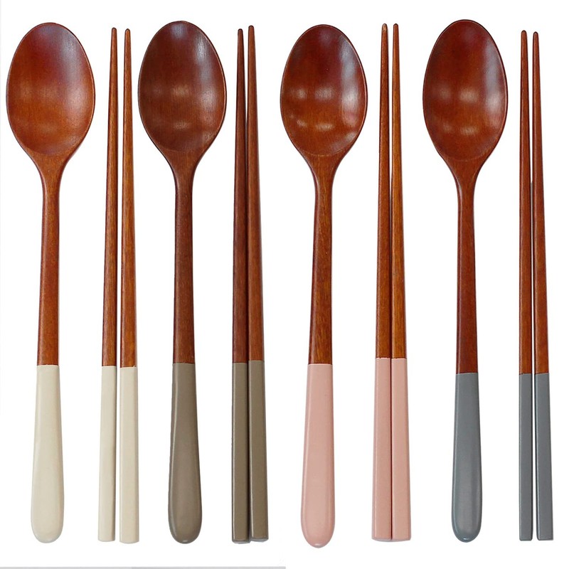 Korea Style Spoon and Chopsticks Set, 4 set lacquer Wooden Chopsticks Spoon (…