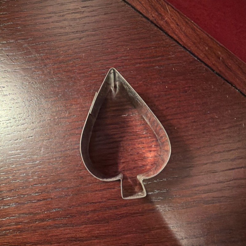 6 vintage Metal Cookie Cutters Silver Spade Club Diamond Flower Silhouette Set gallery