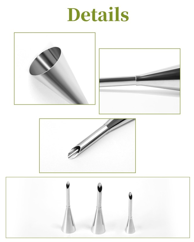 3Pcs Cream Icing Piping Nozzle Tips,Stainless Steel Long Cream Puff Nozzle De... gallery
