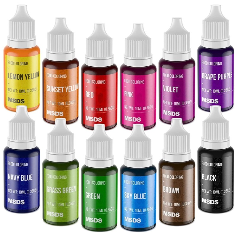 Food Coloring Set – 12 Color Food Grade Vibrant Food Dye Tasteless Liquid Color