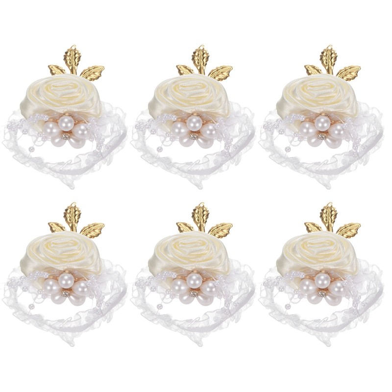 6-Pack Wrist Corsage Bracelets, Artificial Wrist Corsages Band [Cream White] gallery