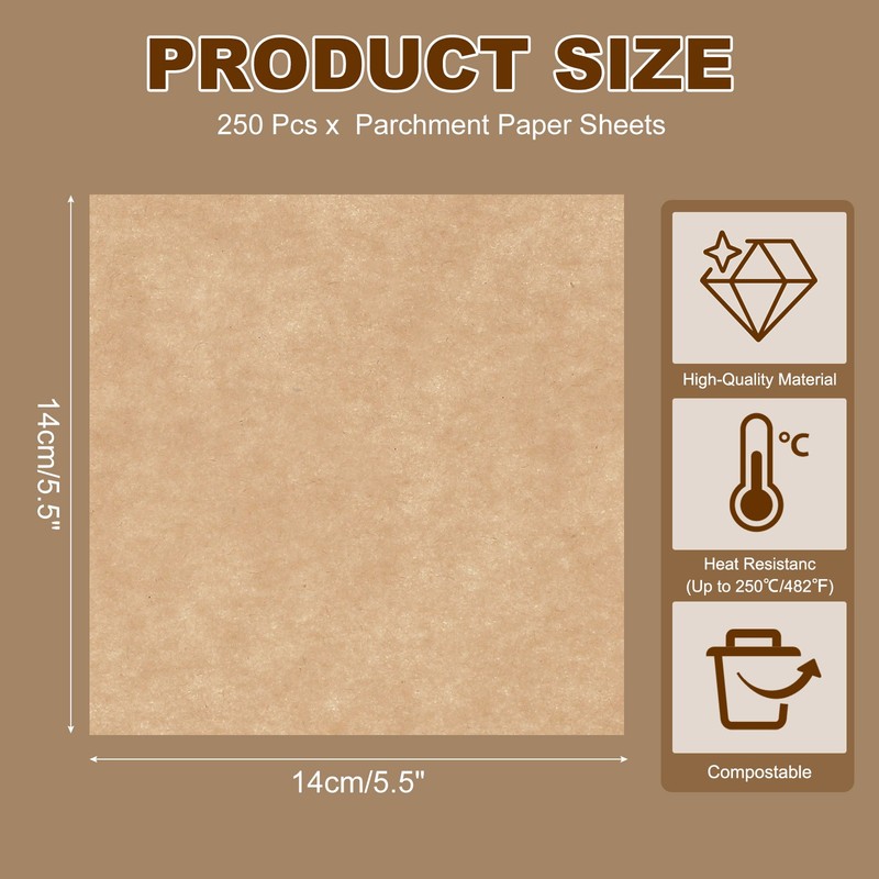 250 Sheets Square Oven Paper, 5.5" Nonstick Paper, Wood Color gallery