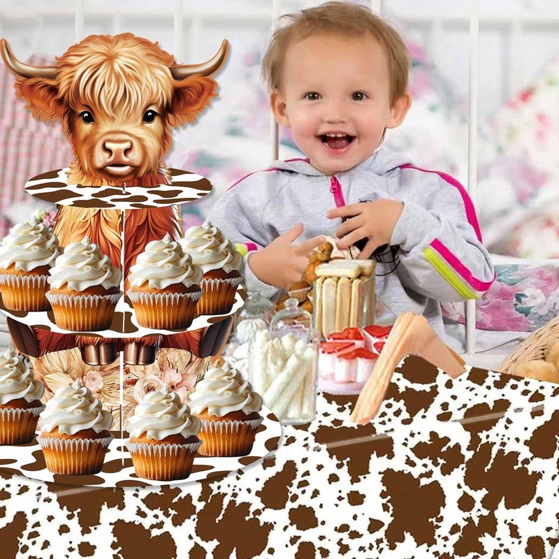Highland Cow Cupcake Stand - 3 Tiered Dessert Cake Table Display for Boy or G... gallery