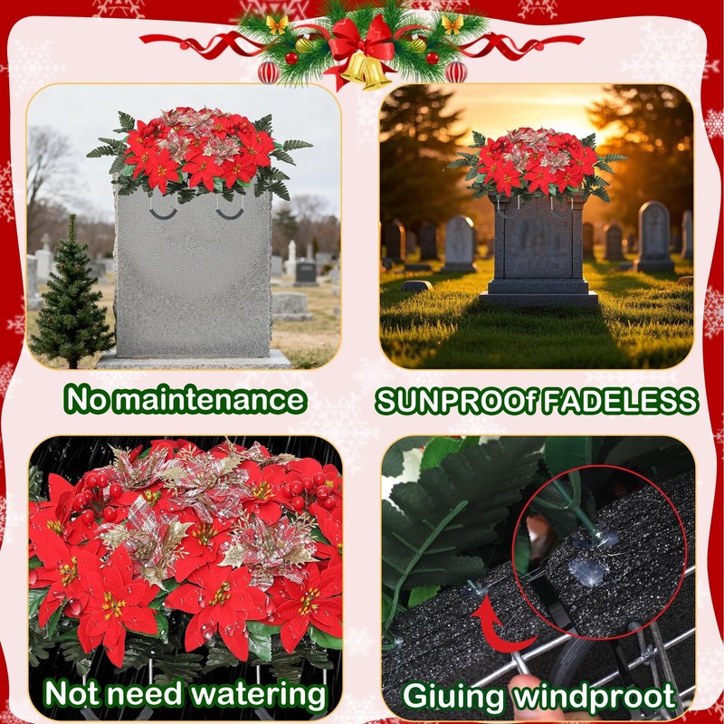 IDMOP Christmas Cemetery Flowers for 27 inches x 19 x 10 inches, Red gallery