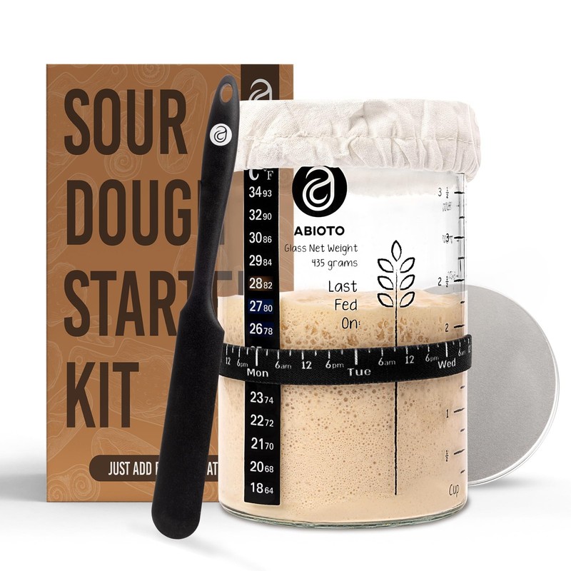 ABIOTO Sourdough Starter Jar Kit, Includes 34 oz Sourdough Starter Jar with M...