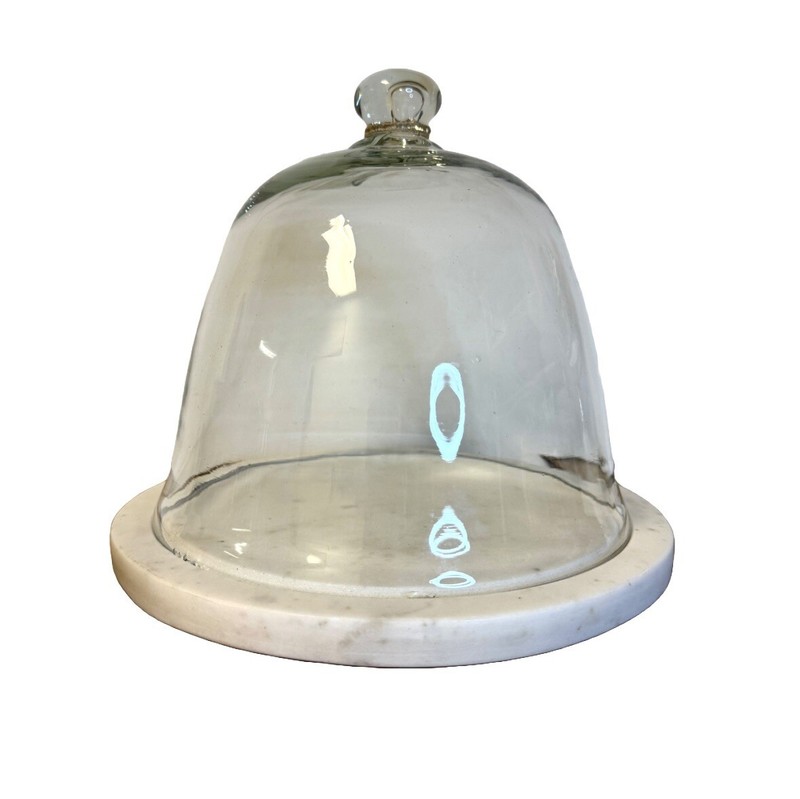 Unique Glass Dome And Marble Cake Plate Set