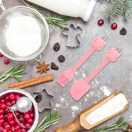 2Pcs Kids Baking Tool Set, Silicone Baking Scraper Brush Pink Cartoon Pig gallery