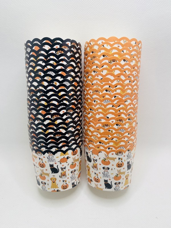 Cats & Dogs Halloween/Fall Designed Cupcake Baking Cups – 48 Count