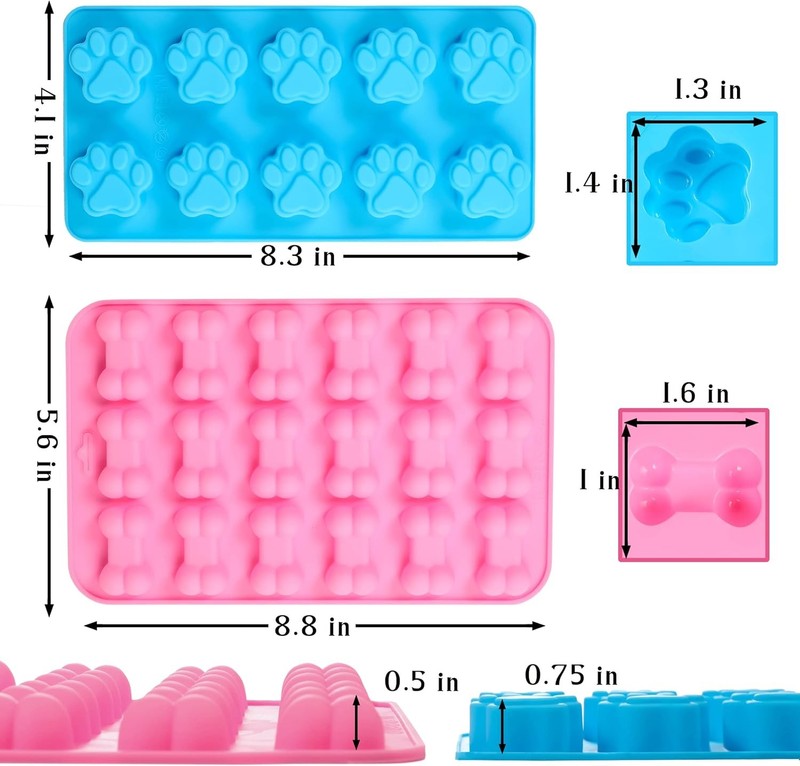 Silicone Molds Puppy Dog Paw and Bone Molds 6 PCS for Baking, Chocolate, Candy gallery
