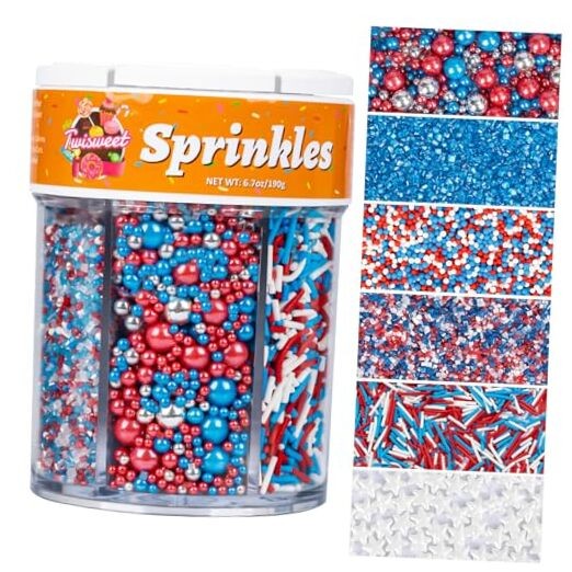 Edible Patriotic Sprinkles 6 Cell-6.7oz Red White and Blue Patriotic 6 Blends