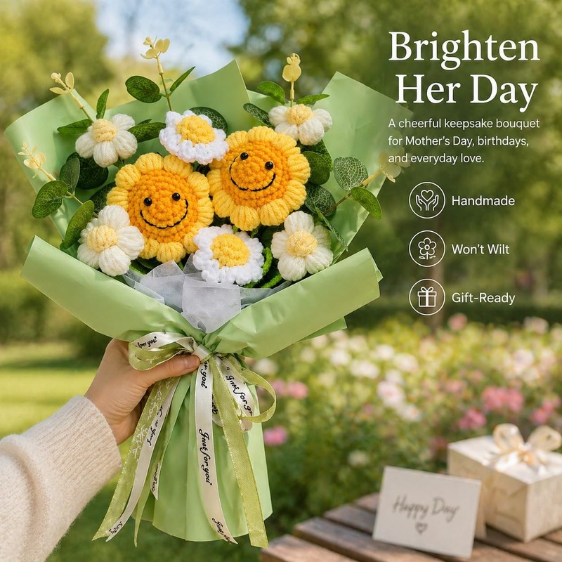 Pxfcxvmq Crochet Flower Bouquet Handmade Knitted Sunflower Artificial Bouquet gallery