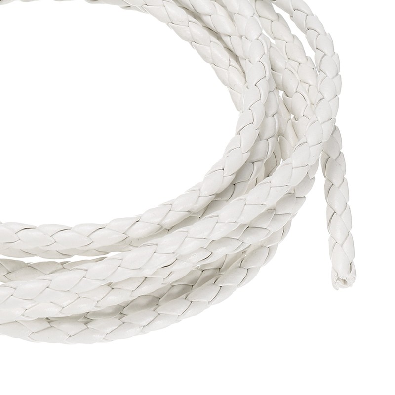 2 Pcs Braided Leather Cords, Round Leather Strap 4mm Dia. 2.32 Yards, White