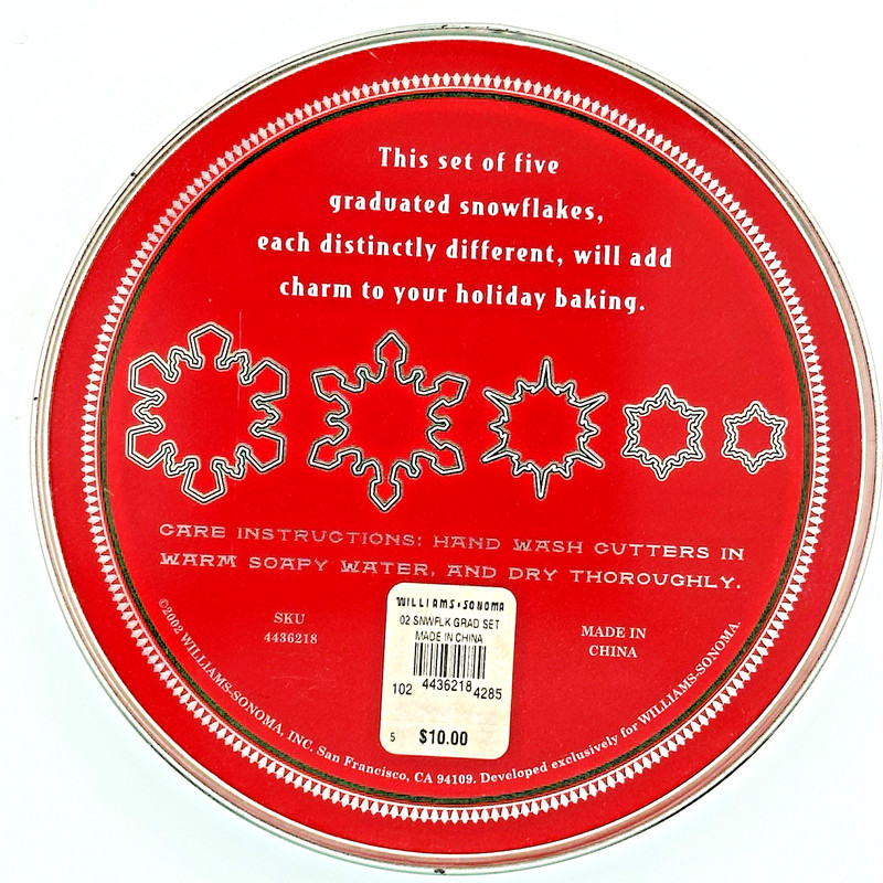 Williams Sonoma Snowflake Cookie Cutters Set of 5 Nested w Holiday Tin gallery