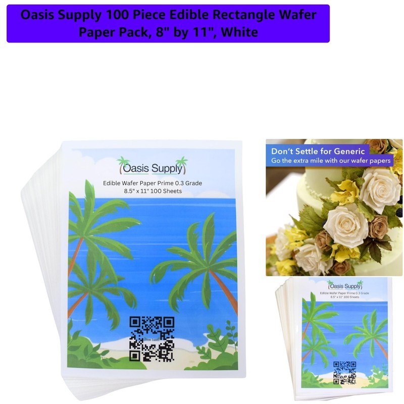 100 Sheets Edible Wafer Paper 8″x11″ – Perfect for Cake Decorating & Printing