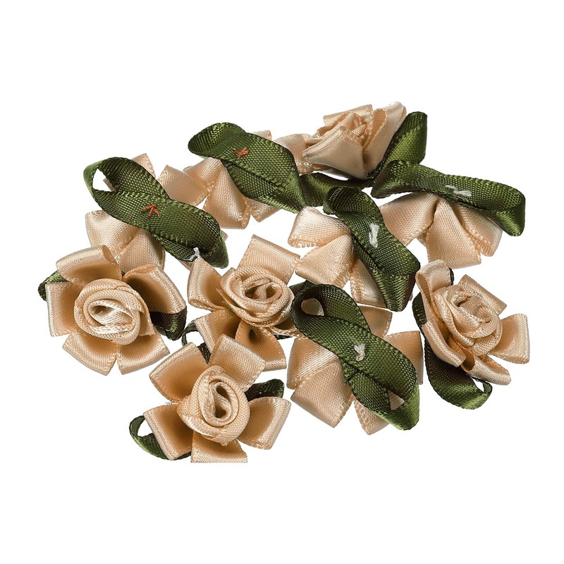 10Pcs Mini Satin Ribbon Roses Small Rosettes Fabric Flowers Khaki