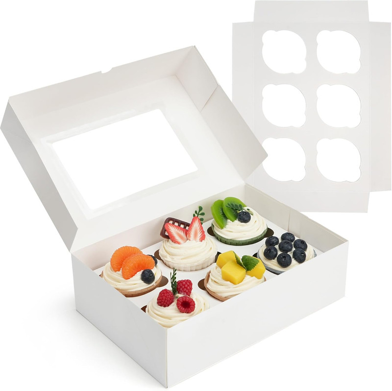 12 Pack Cupcake Boxes 6 Count, Pre-Folded Cupcake Carrier with Window Holding 72 gallery
