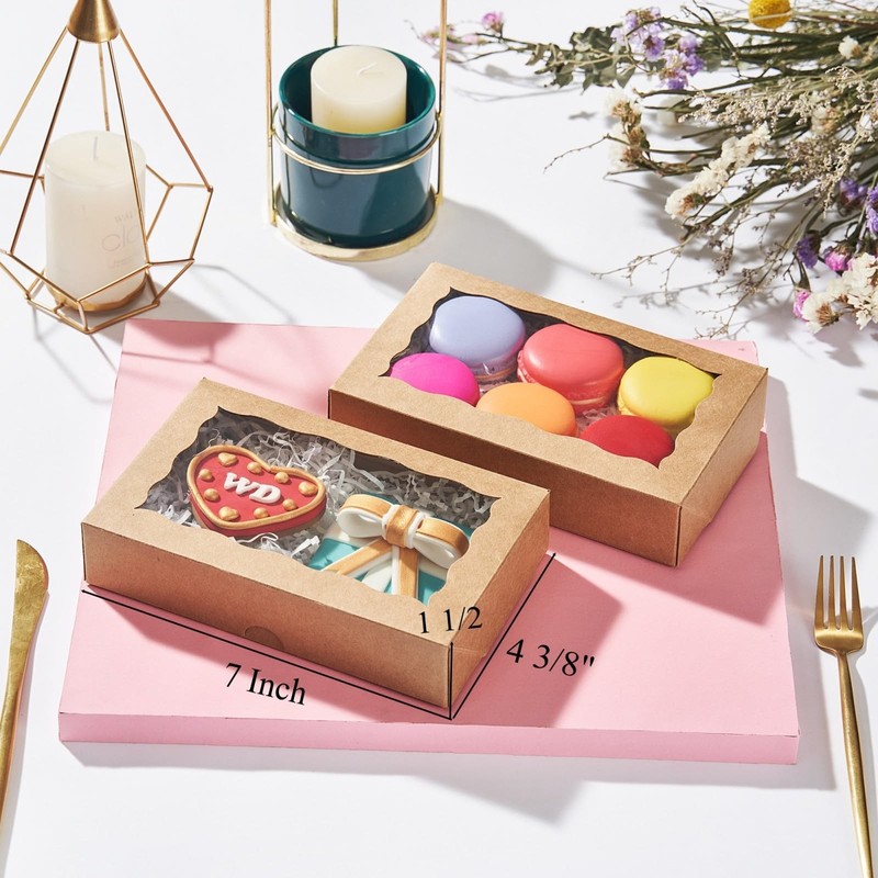 Brown Cookie Boxes Window Bakery Macaron Treat Box 7x4.33x1.5 Inch 20 PCS gallery