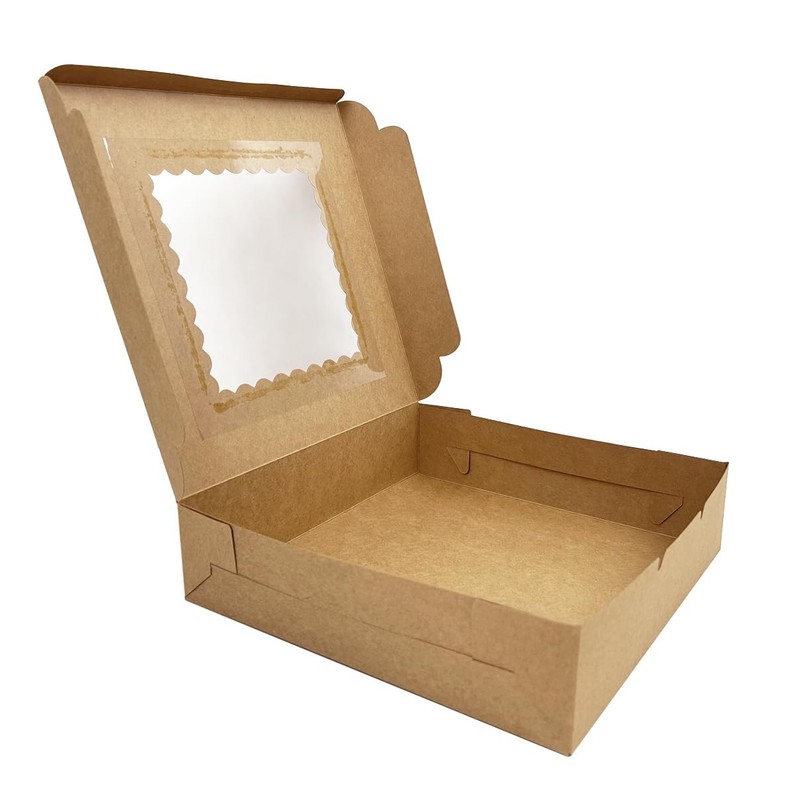 24 Pcs 10x10x2.5 Inches Brown Bakery Boxes with Window Pastries Donuts gallery