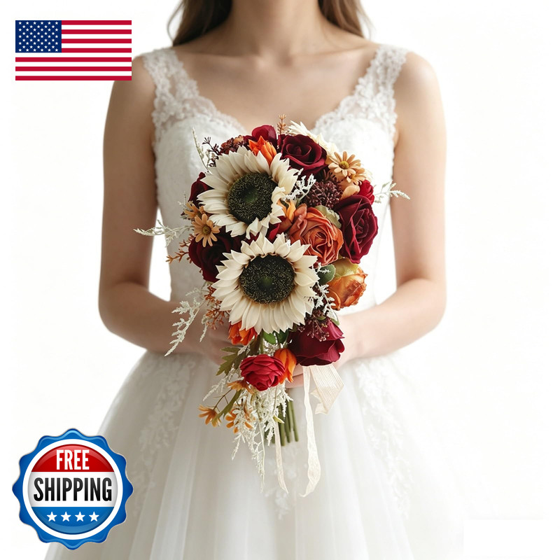 Eubuy Wedding Bouquets For Bride Bridesmaid 10 Inch Red Artificial Sunflower