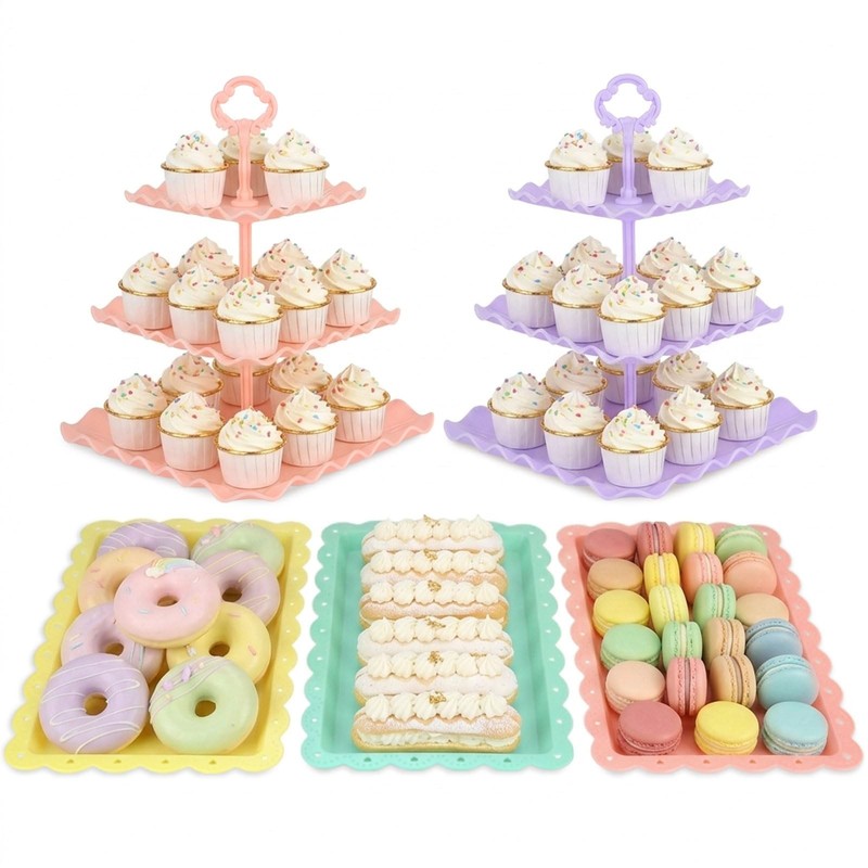 5 Piece Cake Stand Set with 2 x Large 3-Tier Cupcake Stands, 3 x Appetizer Tr…