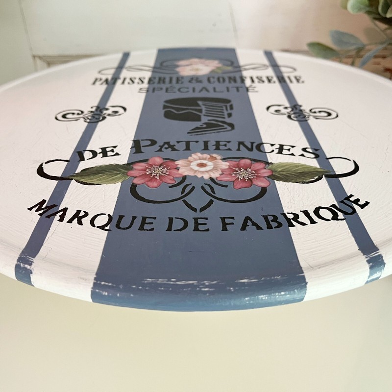 French Country Patisserie & Roses Cake Plate / Stand Riser Grain Sack Stripe gallery