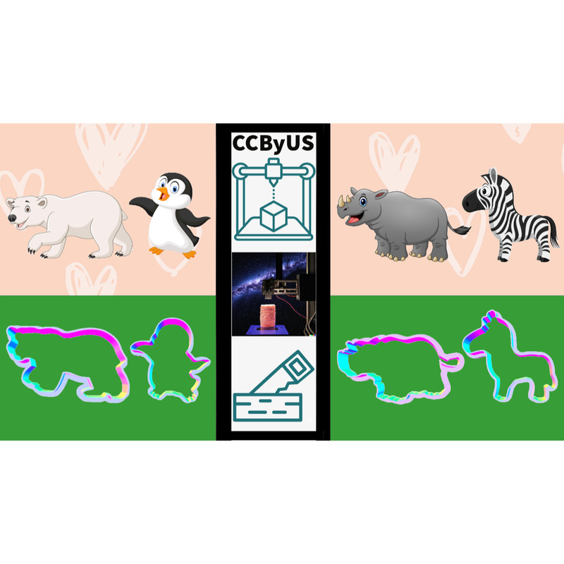 Cute Zoo Animals Cookie Cutter Set (Polar Bear, Penguin, Rhino, Zebra)
