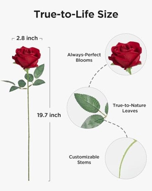 Pcs Roses Artificial Flowers, Fake Velvet Silk Rose Bulk Faux Flower 50 Red gallery