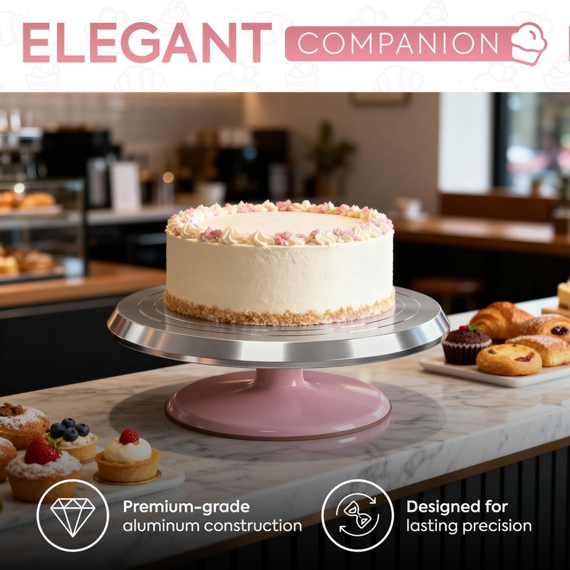 12" Pink Aluminum Alloy Revolving Cake Stand - Perfect for Cake Decorating & Dis gallery
