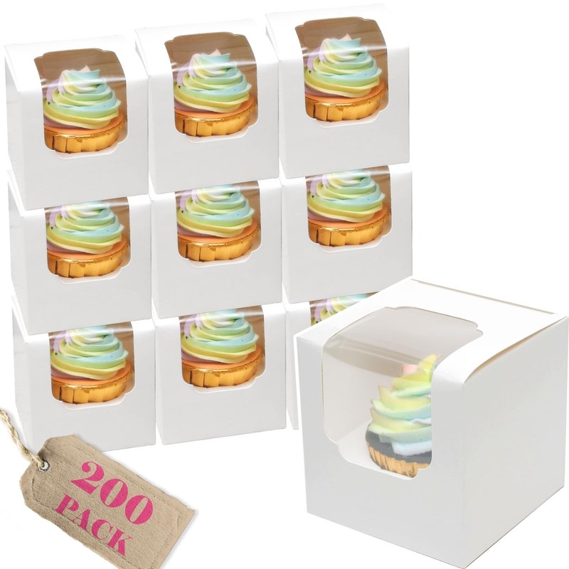 qiqee White Auto-pop up Cupcake Boxes Individual Cupcake 3.5x 3.5x 3.5inch 20…